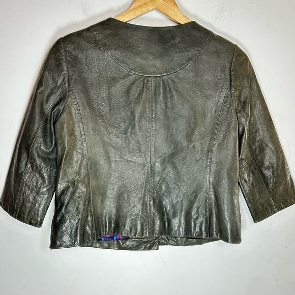 Vintage Classiques Entier cropped‎ bell sleeve bronze leather jacket womans SP - Picture 2 of 12